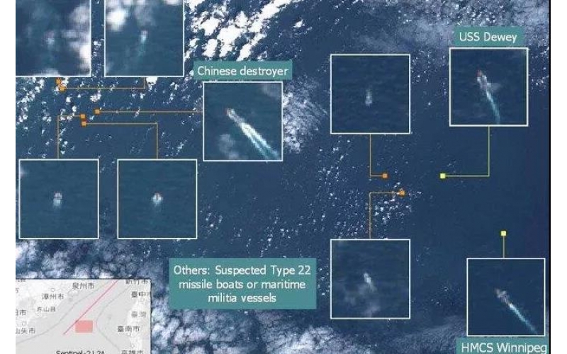 美加軍艦過臺海，我軍十艘戰艦將其包圍，百艘漁船配合